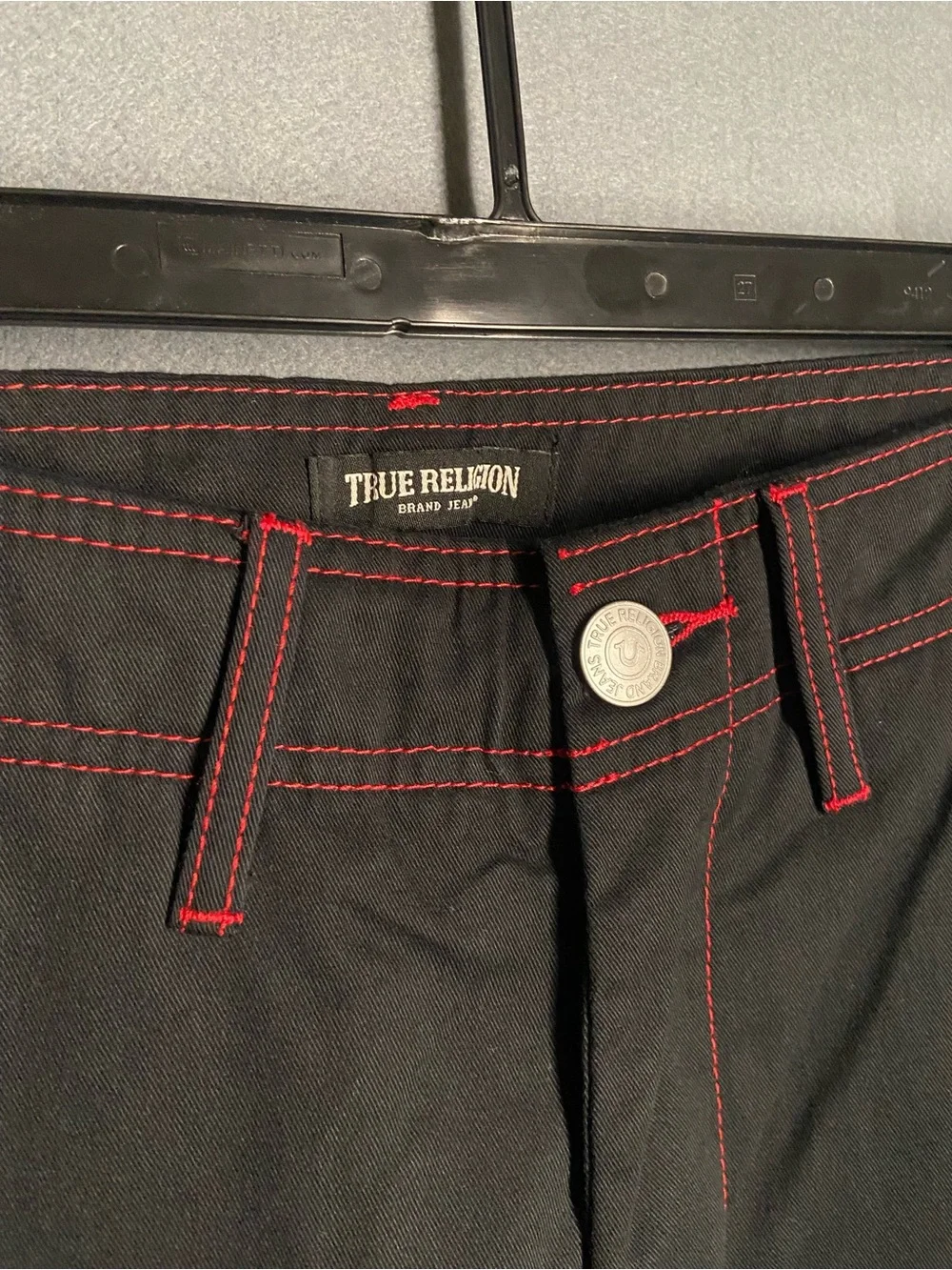 True Religion Black Cargo Pants with Red Contrast Stitching